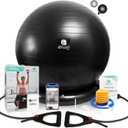 Fit+ Ball Chair & Stability Ball Set - Adjustable Resistance Bands, Ring Base for Home Gym Workout, Relieves Back Pain - Multiple Color & Size (65cm (Height 5'4" - 5'10"), Black)