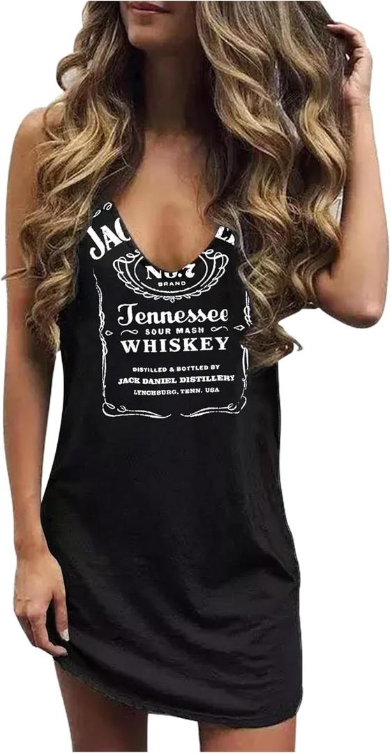 Mini Dress for Women Summer Beach Vacation T Shirts Sundress Sexy V Neck Sleeveless Tanks Dresses (Large, Jack Black)