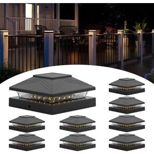 8 Pack Solar Post Cap Lights, 4x4 Fence Post Solar Lights, Waterproof Outdoor Post Lights for Garden Patio Porch, Warm/Neutral/Cool White Lighting, for Vinyl/Wooden Posts