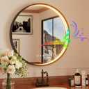 20 Inch LED Mirror for Bathroom, Round Vanity Mirror with Lights and Bluetooth, Black Aluminum Alloy Frame, Dimmable, Anti-Fog, 3000K/4500K/6000K, Memory, CRI 90+