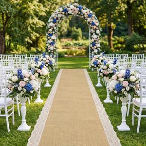 Breling 3.3ft x 23ft Burlap Wedding Aisle Runner Outdoor for Wedding Ceremony Wide Natural Jute Rustic Burlap Aisle Runner with Lace for Outside Beach Lawn Garden Church Reception