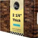 Shumaru Butcher Block Cutting Board - [24" x 18" x 2.25"], End-Grain Tropical Walnut Kitchen Chopping Block with Non-Slip Feet, Built-in Handles & Juice Groove
