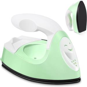 Honoson Mini Craft Iron Mini Heat Press Small Iron 3.93 x 2.36 x 2.76 in Portable Handy Tiny Flatiron with Charging Base Accessory for Fuse Bead Patch DIY Heat Transfer Vinyl(Light Green)