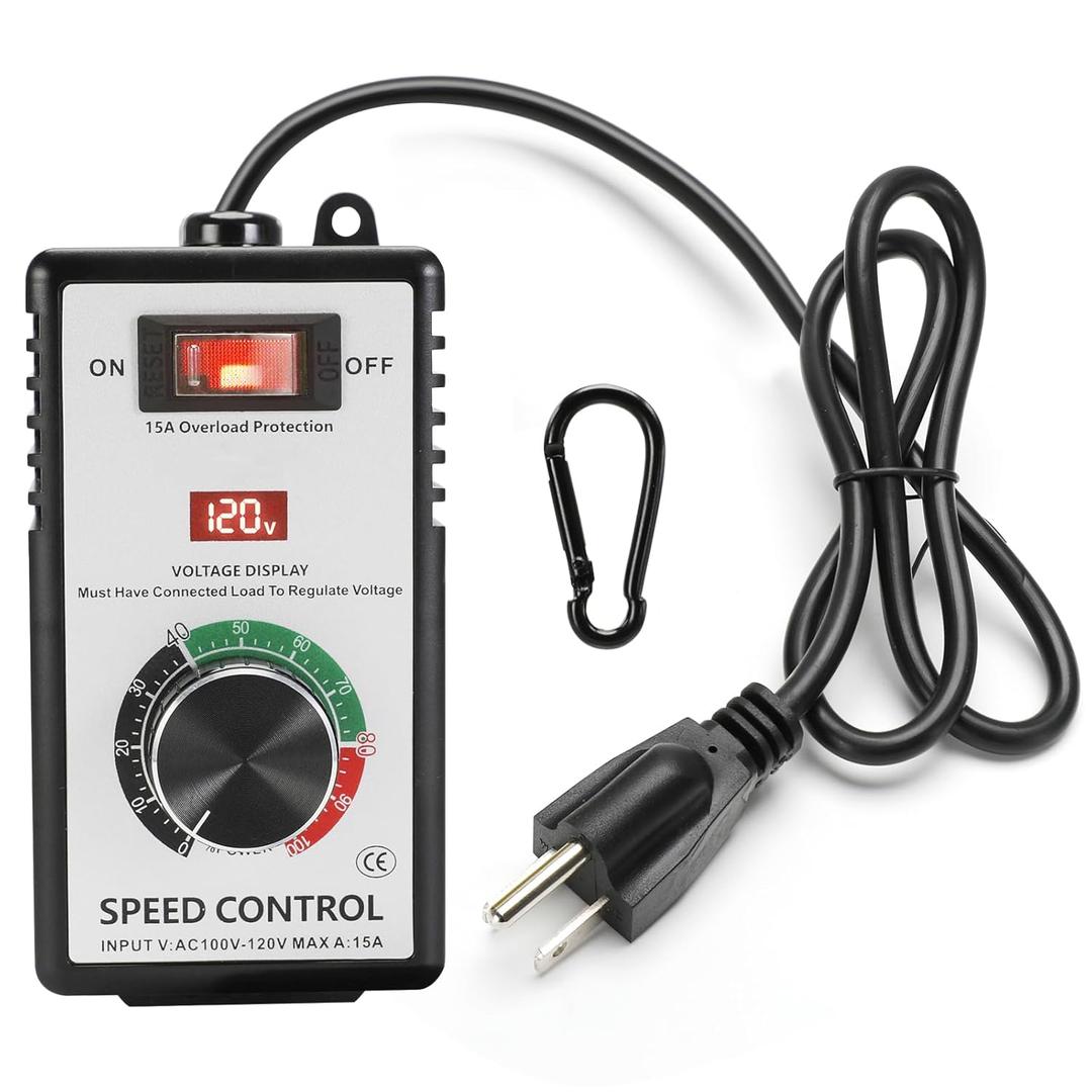 AC Motor Speed Controller 100V-120V 15A Max Variable Fan Speed Controller, Electronic Voltage Regulator for Electric Motors with Electronic Voltage Regulator & LED Display, and Overload Protection