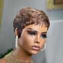 Pixie Cut Wig Human Hair For Black Women Short Straight Human Hair Wigs With Bangs Full Machine Made Wigs (Brown) (1Packs)