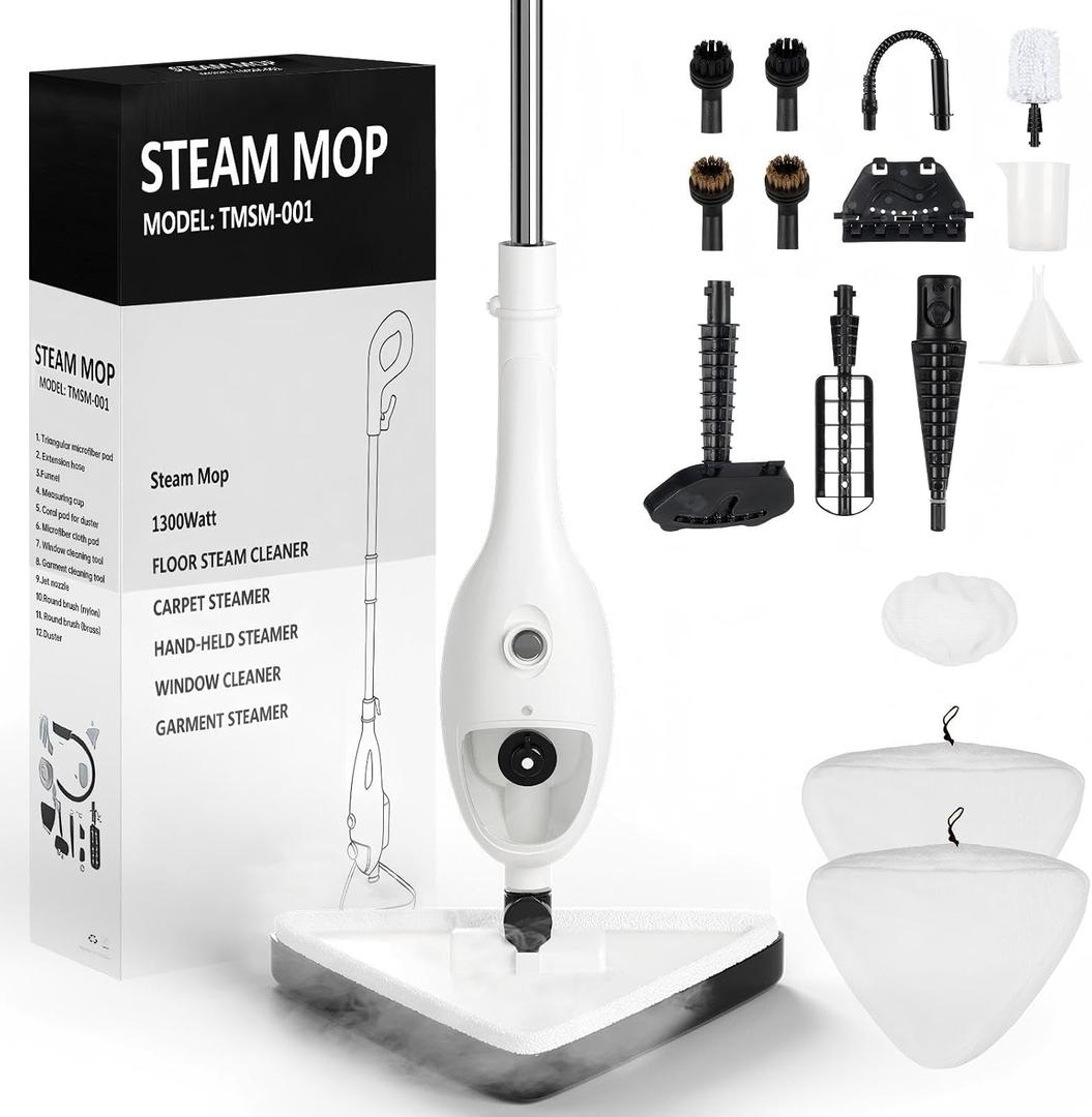 15-in-1 Steam Mops with Detachable Handheld Steamer, Multipurpose Steam Cleaner Mop for Hardwood Floors, High-Pressure 1300W Motor, 30s Fast Heat Up for Tile, Laminate, and Carpet Cleaning