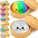2PCS Rainbow Dumpling Squishies Toys with Food Steamer,Sparkly Squeeze Dough Fidget Sensory Stress Balls,Hand Desk Toys for Stress Relief Squishies Dumpling Gifts,Rainbow&Clear