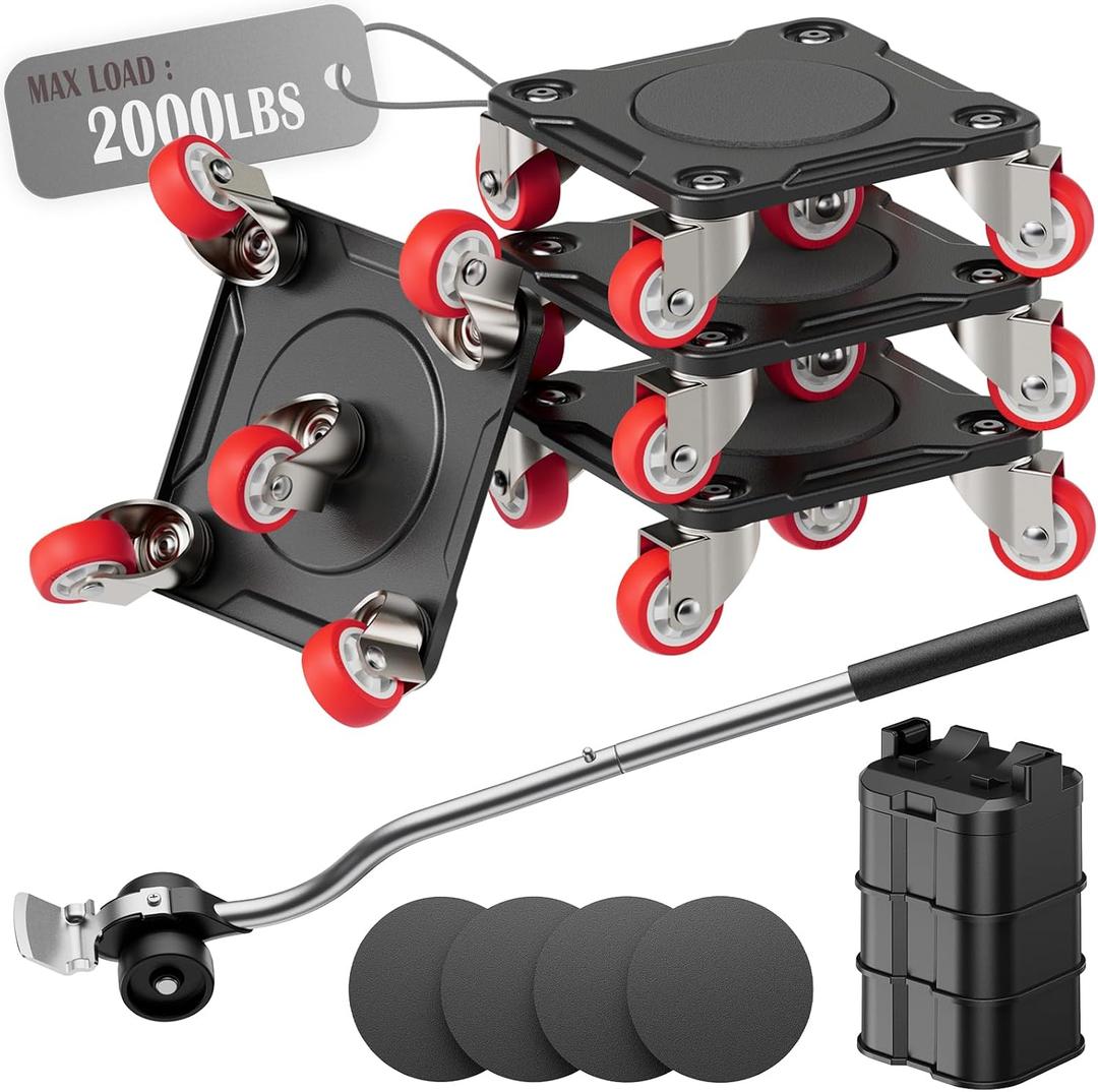 Heavy Duty Furniture Movers with 5-Wheel Dollies, Furniture Dolly Set with Lifter & Base, 360 Swivel Casters, Non-Slip Pads, Up to 2000 lbs Load Capacity