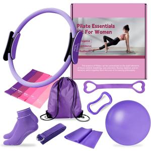 Home Pilates Essentials Kit for Women, Pilates Equipment Workout Set with Pilates Ball,Pilates Bands & Accessories, Pilates Ring Set for Beginners Home Workout with Guide (purple)