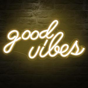 DECANIT Good Vibes Neon Sign for Wall DecorPowered by USB Neon Light for Bedroom Decor, Warm White Color,16.1"x 8.3"x 0.6"