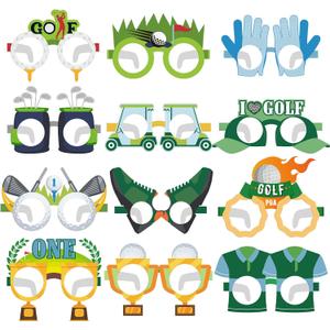 24 Pcs Golf Themed Party Paper Eyeglasses Photo Booth Props Colorful Novelty Golf Ball Cart Paper Glasses Decorations for Adult Ball Sports Theme Birthday Party Decoration