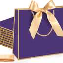 Silkfly 12 Pcs Thank You Gift Bags with Handle 12x10x4'' Welcome Bags Return Gifts with Bow Ribbon for Wedding Bridesmaid Baby Shower Housewarming Birthday Thanksgiving Christmas(Purple, Gold)