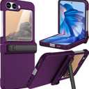 TDTOK Design for Samsung Galaxy Z Flip 6 Case, Ultra Slim Hard PC Z Flip 6 Full Body Protective Case with Hinge Protection and Back Scree Protector and Foldable Kickstand Purple
