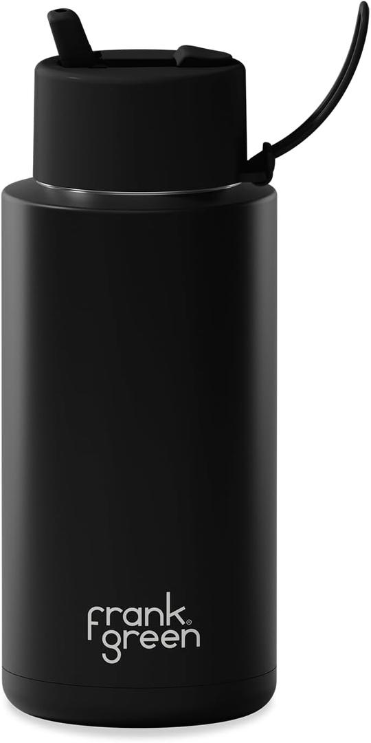 frank green - Ceramic Reusable Bottle - Stainless Steel Water Bottle With Straw, Insulated Water Bottle, Metal Water Bottle - Flip Straw Lid - 34oz - Midnight