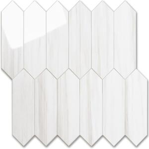 Vamos Tile Glossy Dolomite White Backsplash Tile Peel and Stick, 12.8 x 12.8 Inch 10 Sheets Long Hexagon PVC Self Adhesive Mosaic Wall Tiles Stick on Backsplash for Kitchen and Bathroom