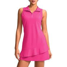 GRADUAL Women's Tennis Dress Sleeveless Athletic Zip Up Golf Dresses with Separate Shorts, Pink, Large
