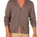 Amazon Essentials Men's Cotton Cardigan Sweater (Medium, Brown Heather)