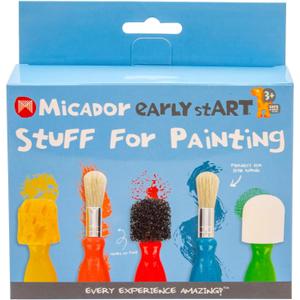 Micador Early Start Stuff for Painting, 5-Piece Set - 3 Sponge + 2 Durable Bristle Brushes - Easy Grip - Rounded Handles - Ages 3+