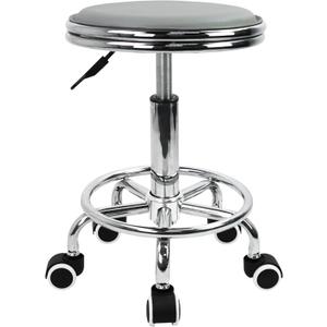 KKTONER Round Rolling Stool with Foot Rest PU Leather Height Adjustment Modern Industrial Metal Style Swivel Spa Salon Tattoo Work Massage Stools Small (Gray)