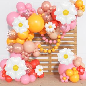 168Pcs Daisy Balloon Arch Garland Kit, Mothers Day Pastel Pink Orange Yellow Confetti Daisy Flower Balloons for Two Groovy One Birthday Floral Boho Girl Baby Shower Wedding Hippie Party Decorations