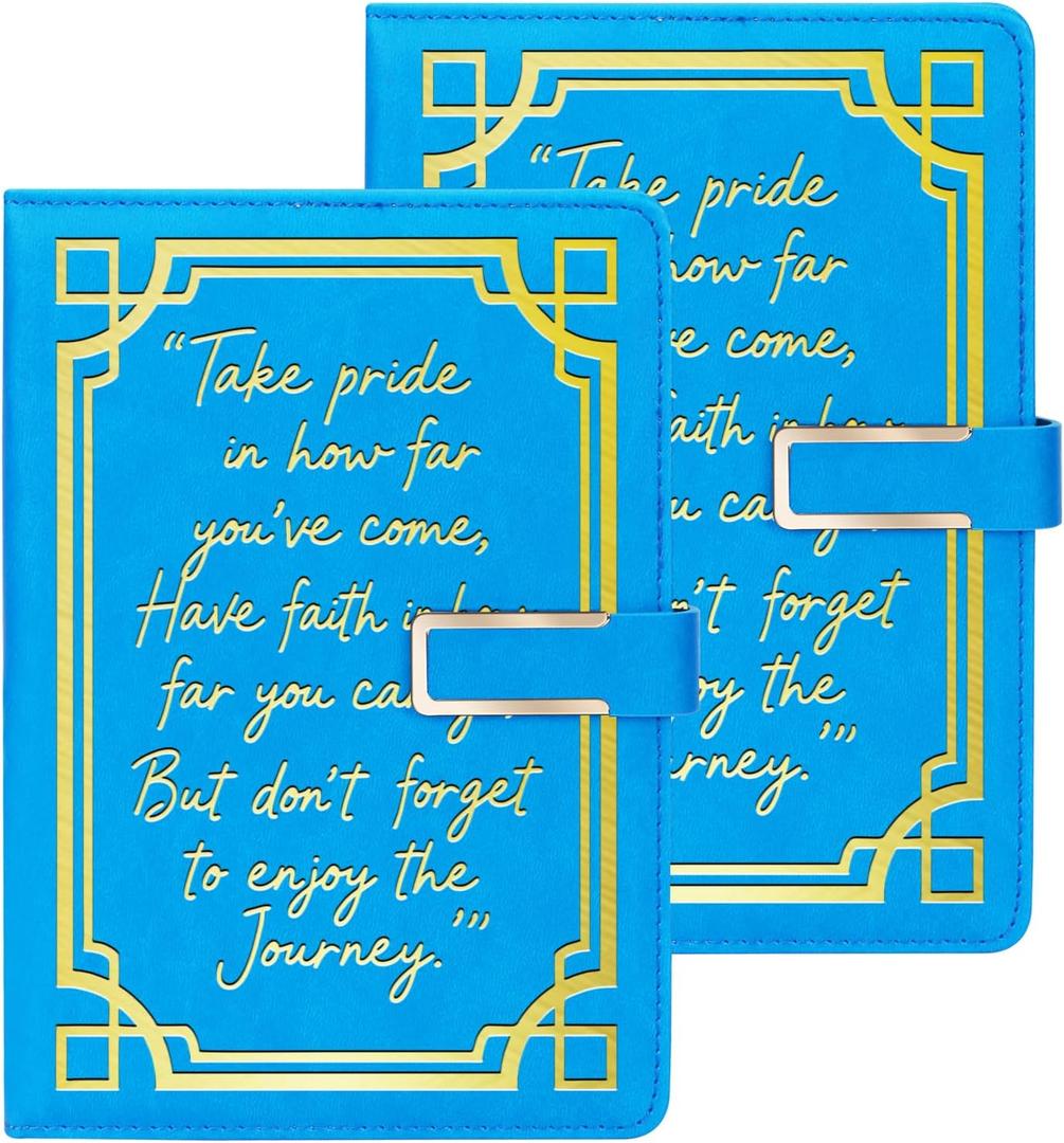 2 Pack Lined Journal Notebook for Women Men, A5 Hardcover Leather Journals with 400 Pages 80 GSM Thick for School Office Writing Business Travel, College Ruled Notebooks with Magnetic Buckle (Sky Blue)