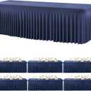 6 Pack Spandex Navy Blue Tablecloths for 8 Foot Rectangle Tables, Wrinkle Free Fitted Table Cloths 8ft Stretchy Table Cover Skirt for Parties Weddings Birthday Banquet Baby Shower