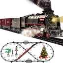 Train Set for Kids, Electric Train Toys with Realistic Light Sounds Smoke, Christmas Train Model Gifts for Toddlers Boys Girls, Steam Locomotive, Luxury Track & 3 Truck Carriages