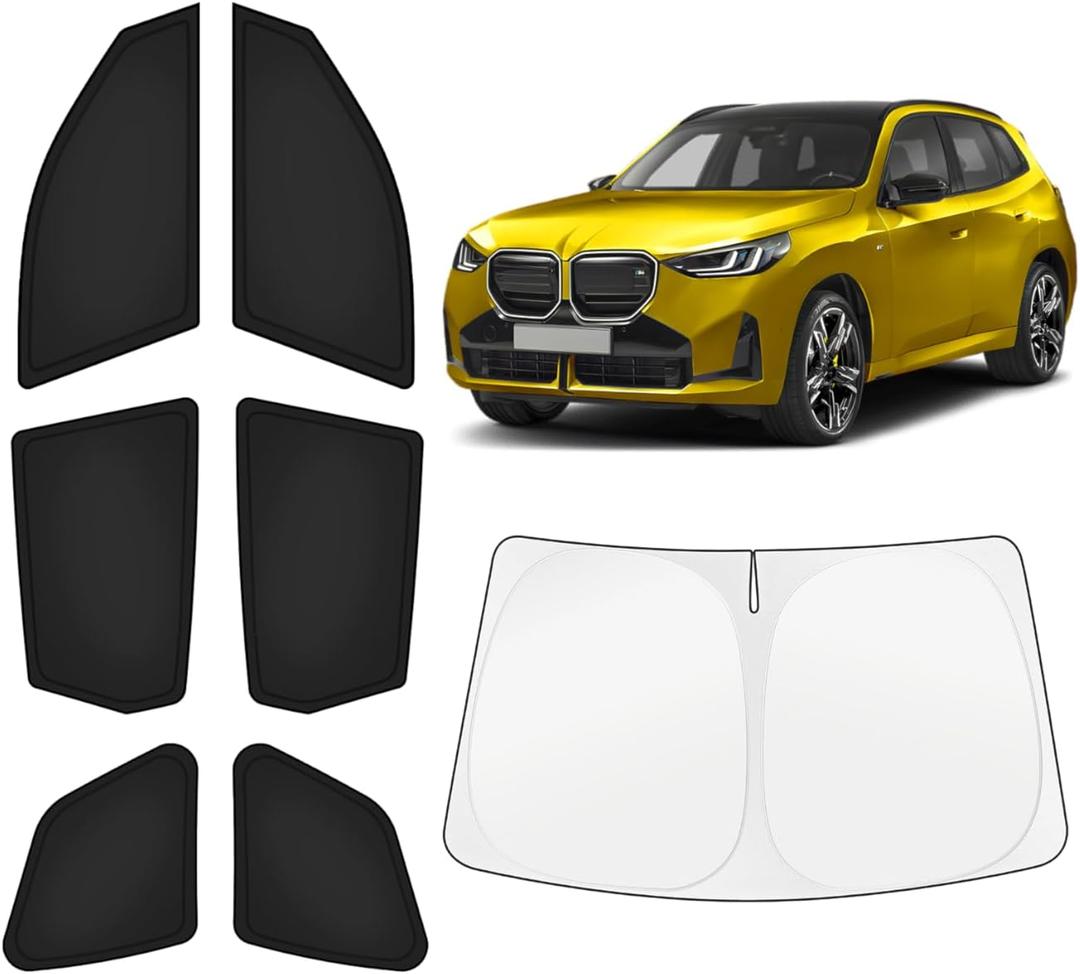 KUST Car Window Shades for BMW X3 2025-2026 Windshield Sun Shade Side Window Cover UV Block Privacy Protection X3 Accessories for Camping Blackout Rear Back Full Set 7PCS