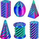 6 Packs Spiral Cone 3D Printed Fidget Toy Set, Flexible Impossible Cone Pyramid Passthrough Toys for Stress Relief, Desk Deco Relaxing for Kids Adults, Rose Red + Dark Blue & Dark Blue + Green