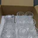 LemonRoad 7 Pcs Glasses Pitcher Drinkware Set 54oz Pitcher Carafe and 6 Tall Drinking Beverage Set, Jug with Lid and Spout for Juice, Iced Tea or Water(Crystle Style)