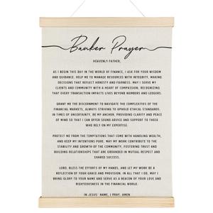 Nrleey Banker Prayer Wall Decor with Wooden Poster Hanger - Banking Office Decor, Christian Banker Wall Art Posters for Office Home, 12x16 Inch