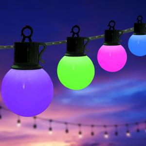 Outdoor String Lights, Outdoor Smart Patio Light, 30FT Color Changing String Lights with 15 Shatterproof LED Bulbs without a Controller, Extendable Use, IP65 Waterproof