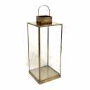 Lantern with Glass Panels – Metal Candle Holder Golden