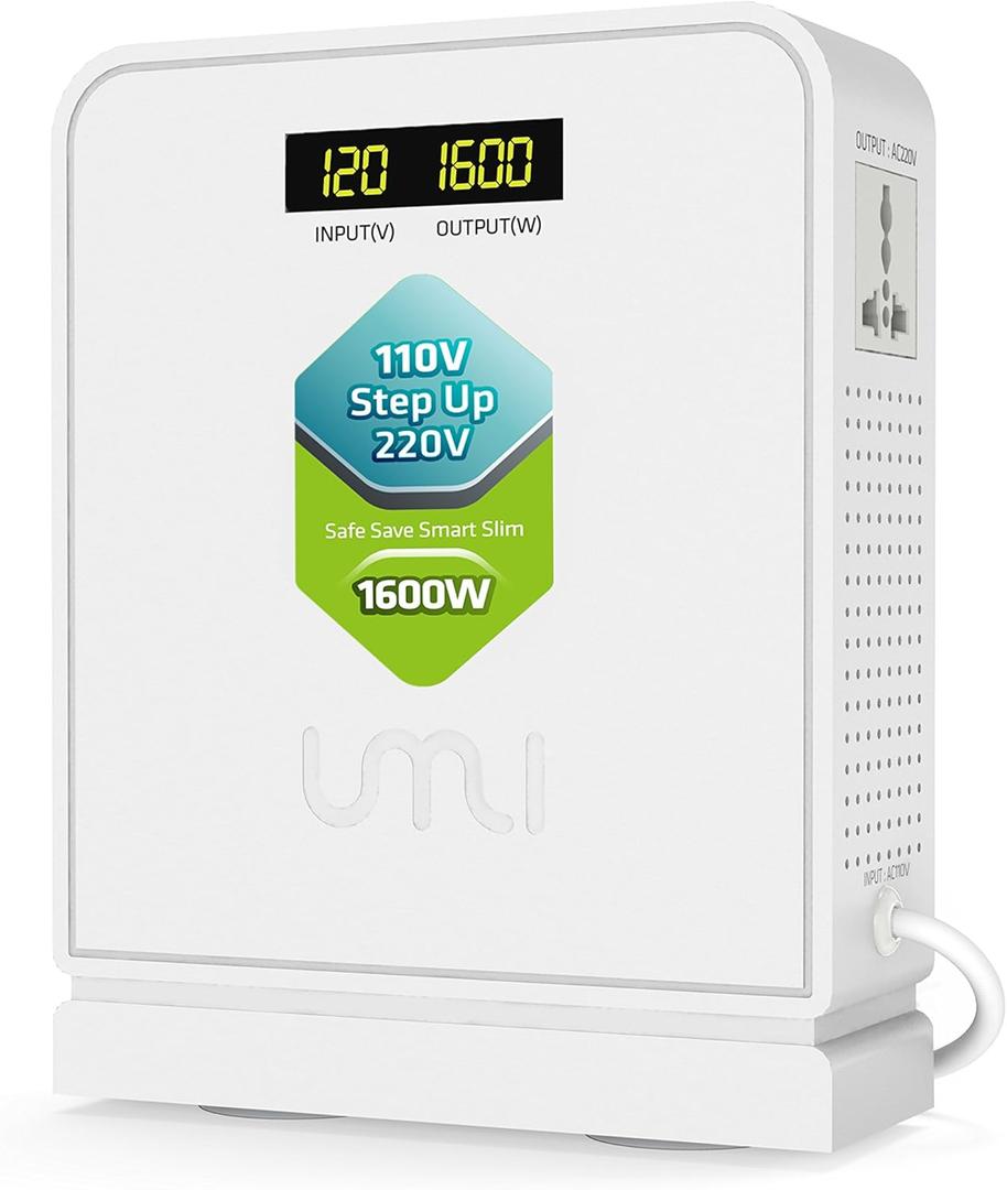 UMI 1600W Step Up Voltage 110v to 220v Converter, Heavy Duty Power Converter 110v to 220v, Power Transformer with Auto Mode, Step Up 110v to 220v - Europe to US Voltage Converter