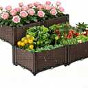 Outdoor Planter Raised Bed, Garden Terrace Balcony Planting Rack, Drainage Holes, Detachable, Modular Assembly, 300-lb Capacity, Durable, Ideal for Vegetables, Flowers, and Herbs(Shallow-4)