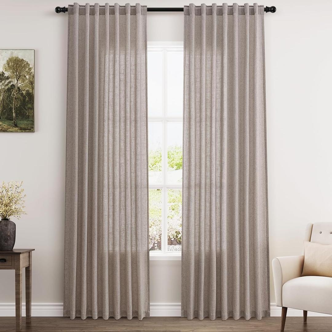 Brownish Grey Linen Curtains 84 Inches Long for Bedroom Back Tab Light Filtering Privacy Semi Sheer Curtains Modern Farmhouse Decor Cotton Textured Curtain for Living Room 2 Panels Set 52x84 Inch