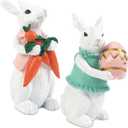 Current Easter Bunnies Figurines - Set of 2-7 1/4" Tall, Easter Holiday Table Top Décor