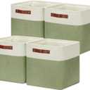 DULLEMELO Storage Basket, Linen Closet Organizers and Storage Baskets for Home Office, Suitable as Dog Toy Box, Baby Gift Basket, 4 Pieces 12x12 Decorative Cube Storage Bins(4 Pack - 12" White&Green)