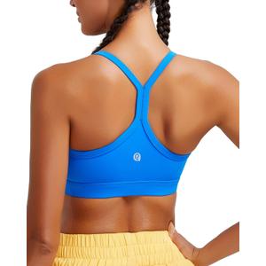 RUNNING GIRL Sports Bra for Women Ruched V Neck - Y Back Spaghetti Thin Strap Wireless Padded Medium Support Yoga Crop Top_WX3094_Blue_S (Blue, S)