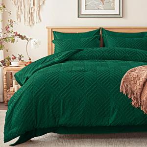 Zzlpp Twin Comforter Set 5 pieces, Emerald Green Tufted Bed in a Bag with Comforter and Sheets, All Season Boho Bedding Sets with 1 Comforter, 1 Pillow Sham, 1 Pillowcase, 1 Flat Sheet, 1 Fitted Sheet