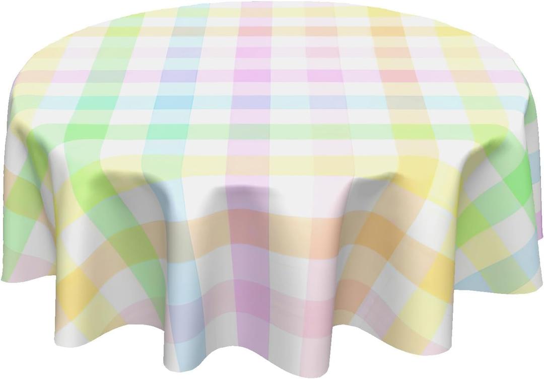 aportt Easter Tablecloth Round 60 Inch Colorful Buffalo Plaid Table Cloth Circular Table Cover Washable Wipeable Polyester Tabletop for Dining Kitchen Holiday Decor