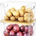 2 Set Pantry Organizer and Stackable Storage Kitchen,Sturdy and Durable Storage Basket for Potato, Onion, Garlic, Fruit, Vegetable, Produce, Clear Plastic Storage with Lid&Handle
