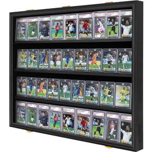 Graded Sports Card Display Case Lockable,Trading Card Collector Wall Display Holder for Baseball Basketball Football Hockey Cards, 98% UV Protection Acrylic(Black) (36 - Black- Horizontal)
