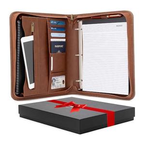 Forevermore Portfolios Padfolio Binder - Professional Faux Leather Travel Organizer Pouch for Tablet, Documents, Presentation Folders, Zipper Closure, Removable 3-Ring Notepad - Brown