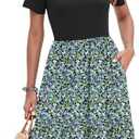 AUSELILY Womens Summer Dresses 2025 Casual Short Sleeve Dress Square Neck A-Line Ruffle Sundress with Pockets XL