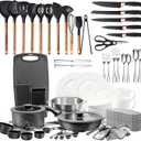 72-Piece Kitchen Cooking Set, Pots and Pans Cookware, Nonstick Cookware Set, Plates and Bowls Dinnerware Knife Set, Kitchen Gadgets & Tools For New Home, Apartment, Mothers Day Gifts