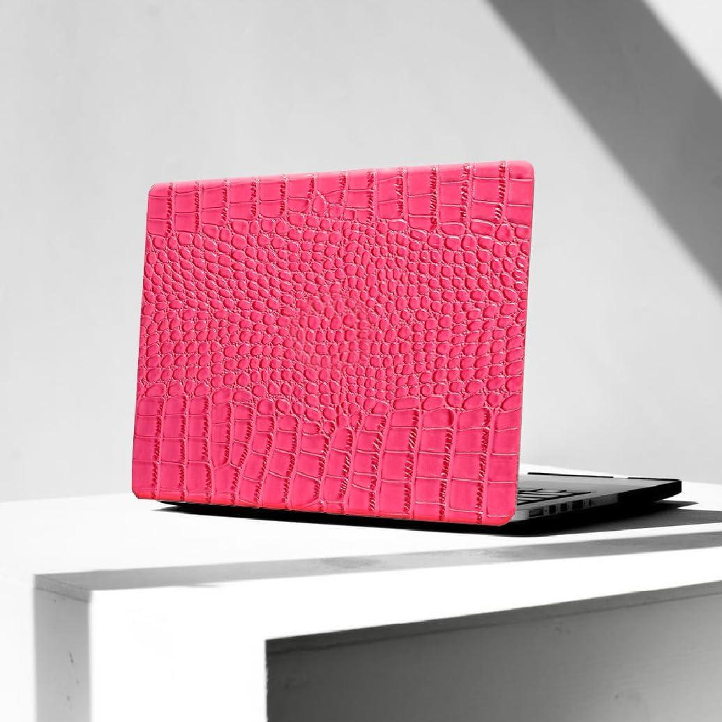 KEROM Compatible for MacBook Air 13 inch Case 2026 M5, 2022-2025 M4/M3/M2 A3449 A3240 A3113 A2681, Textured Luxury Crocodile Aligator Skin Snakeskin PU Leather Hardshell Case & Keyboard Cover, Pink