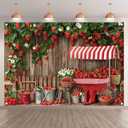 7x5ft Fabric Wooden Board Strawberry Backdrop Red Sweet Fruit Farm Market Stall Fence Photography Background Women Girls Birthday Party Decorations Photo Props