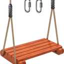 SELEWARE Wooden Swing Seat with Adjustable Rope | Heavy Duty Flat Tree Swing for Adults & Kids, Indoor/Outdoor Playground Swing Set (17.5 x 10.6 Inch)