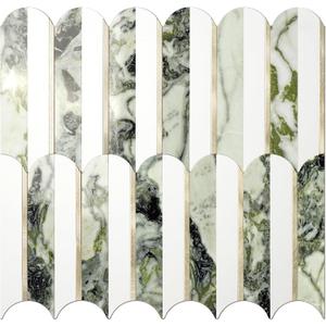 Vamos Tile Peel and Stick Backsplash Seamless Tile,10-Sheets Stick on Backsplash for Kitchen and Bathroom, Pure White+Ice Green Marble+Light Gold PVC Self Adhesive Mosaic Tiles